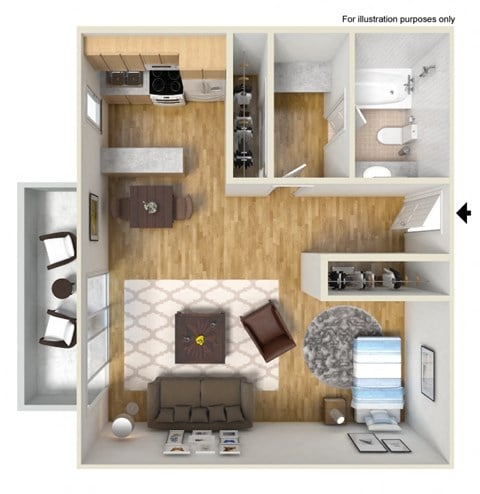 Floor plan for studio, 1 bath, 508 sqft